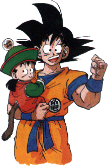 [Image: Gokuu holding young Gohan]