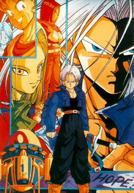 [Image: Poster of Future Trunks with cyborgs in background]